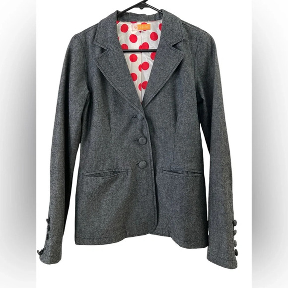 Tulle red polkadot grey blazer jacket - Picture 1 of 6